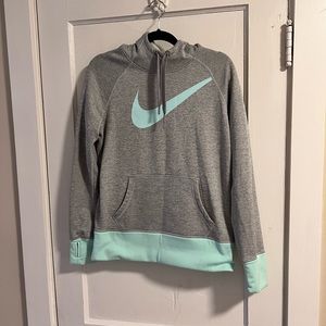 Nike Gray Teal Hoodie Medium Thumbholes